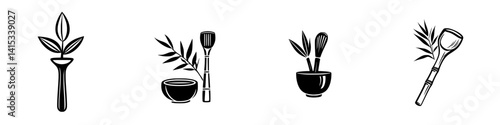 Vector illustration of botanical skincare tools and natural elements for wellness routines and spa treatments