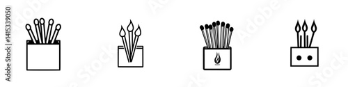 Illustration of various matchstick box designs with differing arrangements and styles in a simple, minimalistic vector format