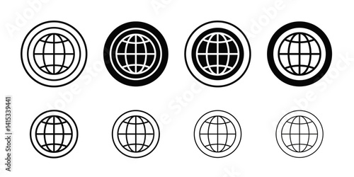 globe icon Black and white outline vector