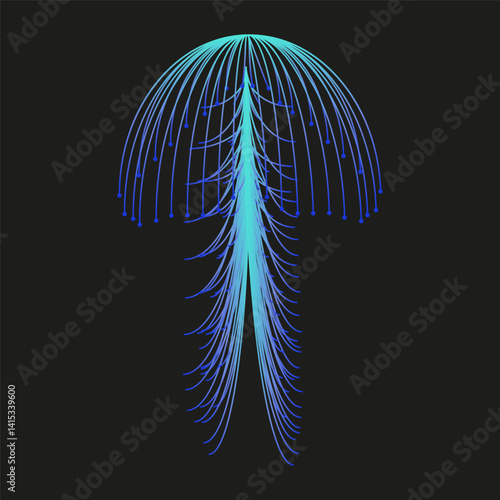 Beautiful blue neon jellyfish on a black background