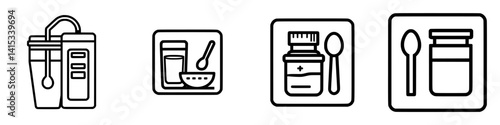 Vector illustration icons depicting various food and health-related items for nutritional and medicinal purposes