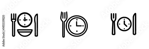 Dining time icons showcasing a plate, bowl, and clock representing meal scheduling for different dining experiences