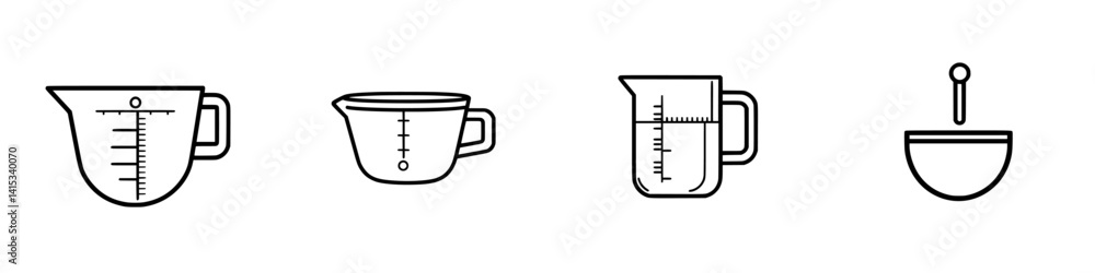 Various vector illustrations of measuring cups and spoons used for cooking and baking in a kitchen setting Various vector illustrations of measuring cups and spoons used for cooking and baking in a kitchen setting