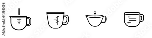 Measuring tools and containers in a vector illustration displaying various types of kitchen measurement vessels for cooking and baking
