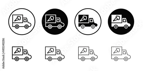 Ice cream van icon Black and white outline vector