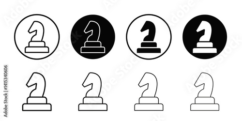 knight chess icon Black and white outline vector