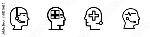 Vector illustration of different human head icons representing technology, medicine, and communication in a modern design