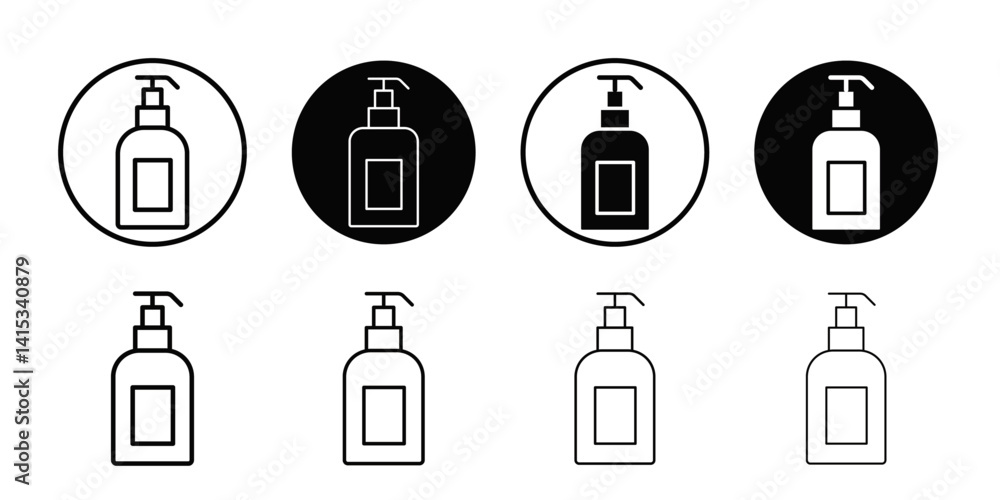Fototapeta premium Liquid soap container icon Black and white outline vector