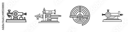 Vector illustration of various vintage tools used in precision machining and craftsmanship