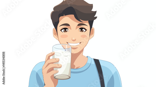 Young Asian Man with Milk on White Background - Professional Vector Illustration