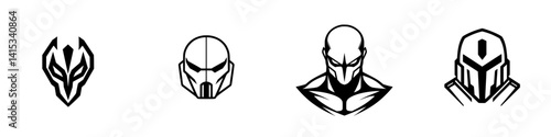 Stylized vector icons of four fictional character head designs with a focus on unique features and shapes