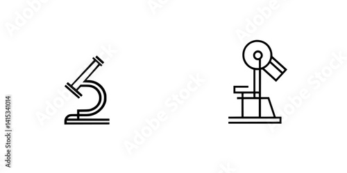 Vector illustration depicting a microscope and a mechanical device in a minimalist design suitable for educational contexts