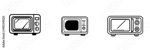 Vector illustration of three different microwave designs showcasing various styles and features for kitchen appliances
