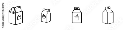 Vector illustration of various milk carton designs showcasing different shapes and sizes in a minimalist style for graphic use