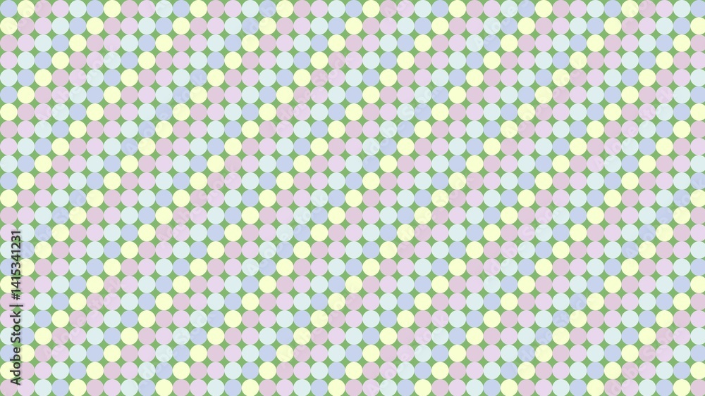 Delicate pastel circles on a green background. A repeating pattern of small, pastel-colored circles Delicate pastel circles on a green background. A repeating pattern of small, pastel-colored circles