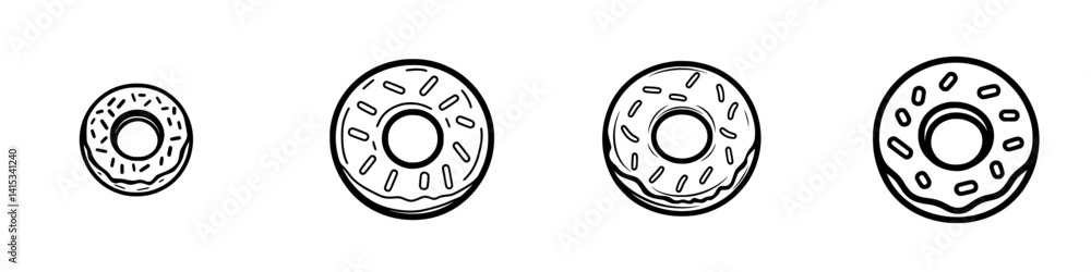 Sweet vector illustration of donuts in various sizes showcasing delicious designs perfect for bakery or dessert themes Sweet vector illustration of donuts in various sizes showcasing delicious designs perfect for bakery or dessert themes