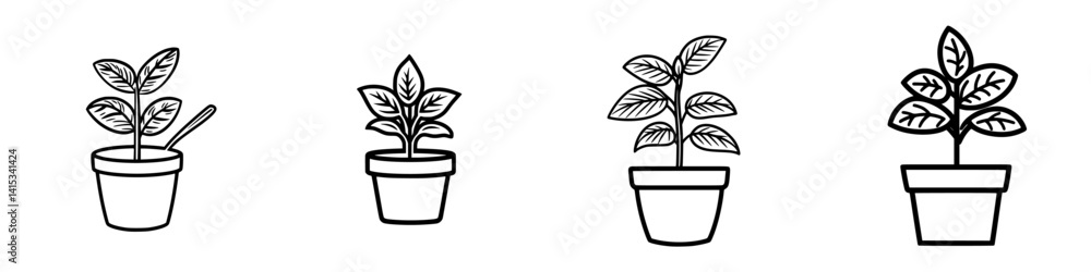 Vector illustration of various potted plants showcasing growth stages in an elegant design suitable for gardening themes Vector illustration of various potted plants showcasing growth stages in an elegant design suitable for gardening themes