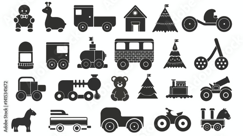 Modern Black and White Toys Icons Vector Illustration