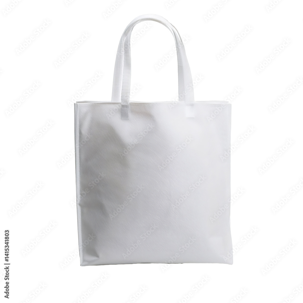 White reusable shopping bag with handles isolated on transparent background, cut out path included