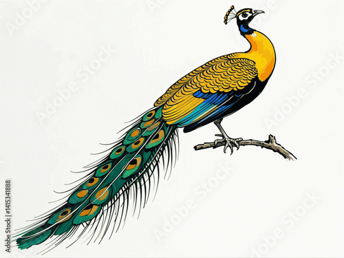 Gilded feathers in fluid hues golden peacock  isolated watercolor vector illustration svg 