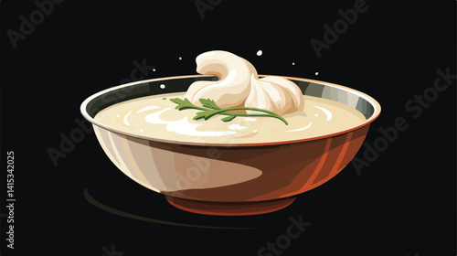 Delicious Garlic Cream Soup in Bowl on Dark Background for Culinary Design