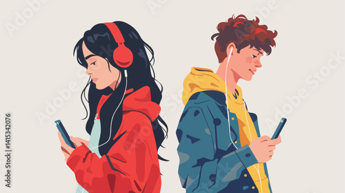 Youth Culture: Boy and Girl with Smartphones Design