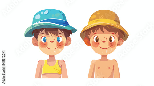 Boy in Hat Kid Swimming Cloth Cartoon Summer Icon Isolated Vector Illustration