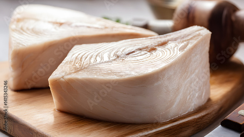 Wallpaper Mural Raw Swordfish Steaks on Wooden Cutting Board Ready for Cooking with Fresh Ingredients in Background Torontodigital.ca