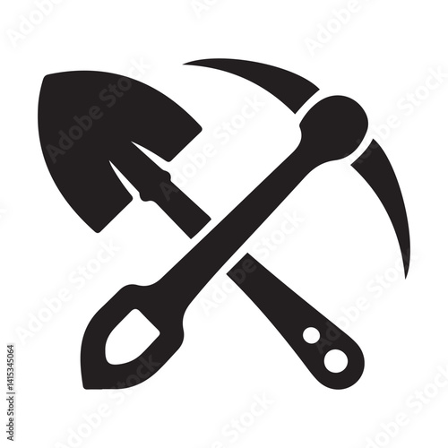Shovel and pickaxe icon. Vector Black silhouettes icon isolated on white background. Shovel and pick axe. Simple icon. Web site page and mobile app design element.