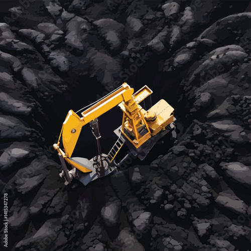 Yellow heavy excavator machinery digging earth at a construction site