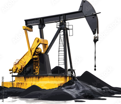 Oil pump jack and drilling rig working in the desert oil industry