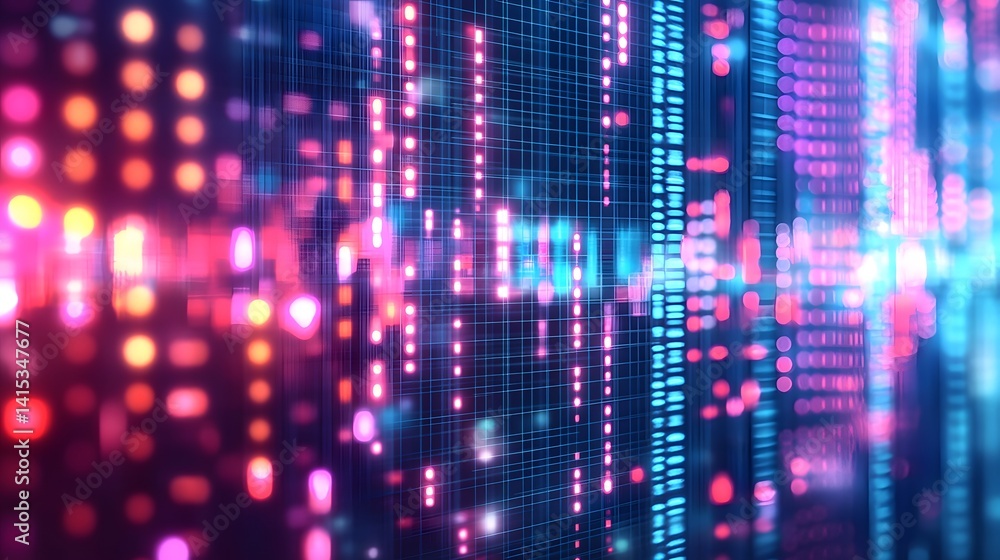 Dynamic digital display showcasing data streams. Dynamic digital display showcasing data streams.