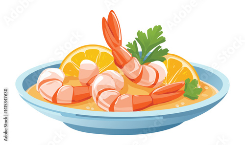 Salad with Shrimps - Vector Illustration