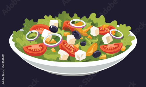 Greek Salad Bean Tomato Cheese Vegetable - Vector Illustration