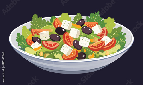 Greek Salad Bean Tomato and Vegetable - Vector Illustration