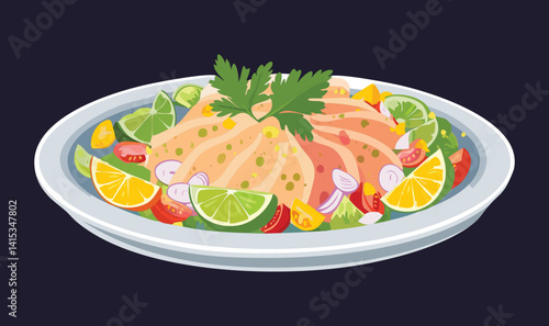 Ceviche Fresh Salad - Vector Illustration