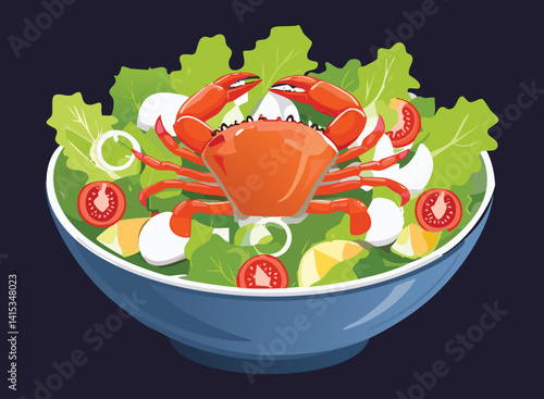 Bowl of fresh Crab Salad - Vector Illustration
