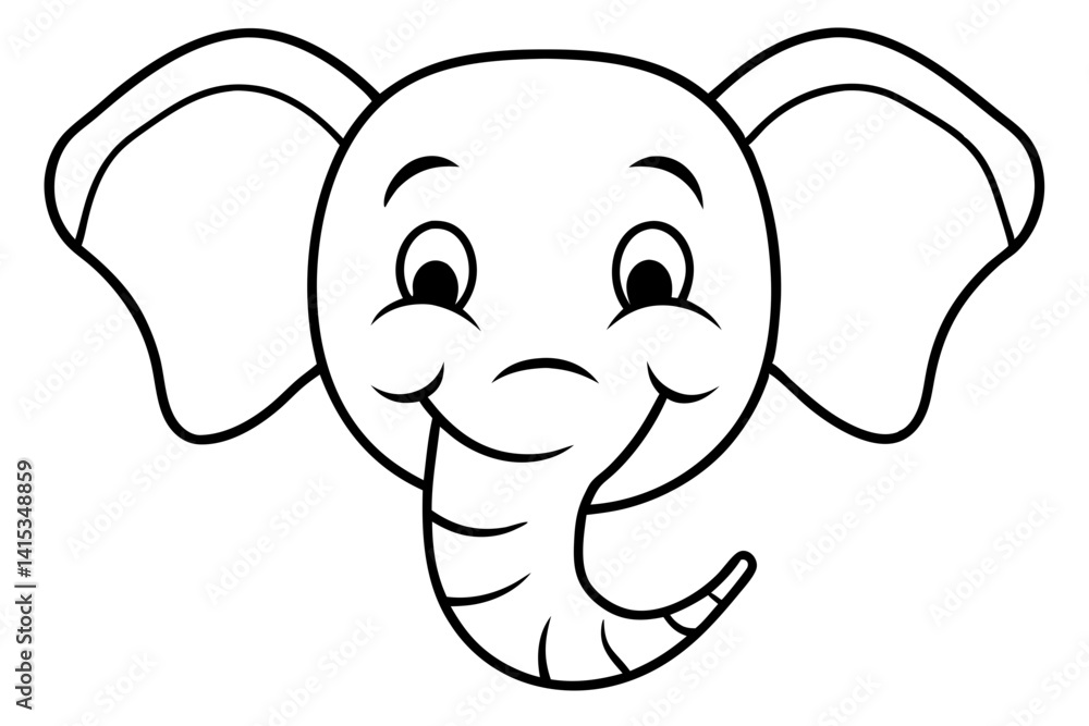 Naklejka premium Cartoon Elephant Head Smiling Line Art Vector