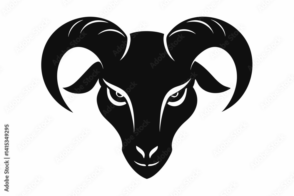 Fototapeta premium Devil Horned Ram Head Tattoo Silhouette Vector