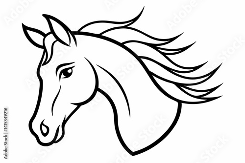Detailed Horse Head in Motion Line Art Illustration