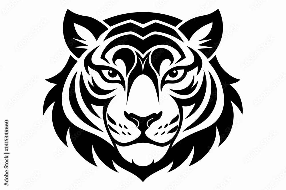 Obraz premium Psychedelic Tiger Head Design Silhouette Illustration