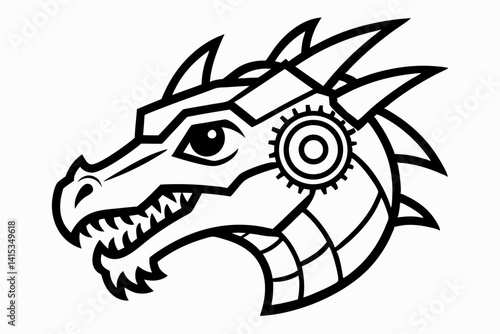 Mechanical Dragon Head Steampunk Style Outline Vector