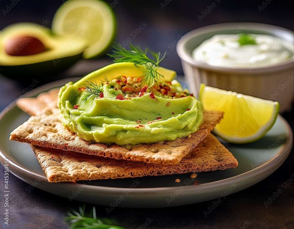 Avocado-Cracker mit Zitronen-Dip Avocado-Cracker mit Zitronen-Dip