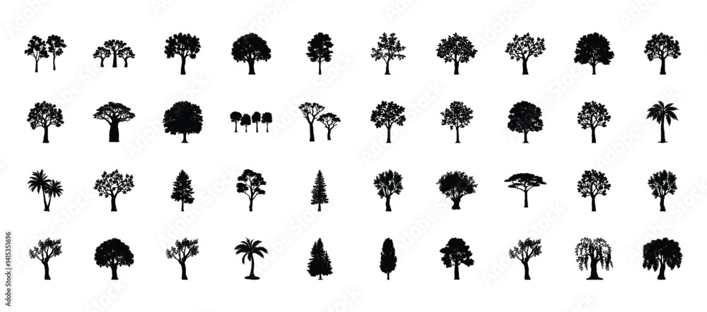 Collection of Tree Silhouettes in Vector Style Collection of Tree Silhouettes in Vector Style