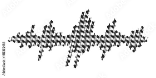 Black halftone vector sound waves flow isolated on a white background. Waveform pattern for music, dictaphone, podcast, voice message, or social media background. Spectral music frequency illustration