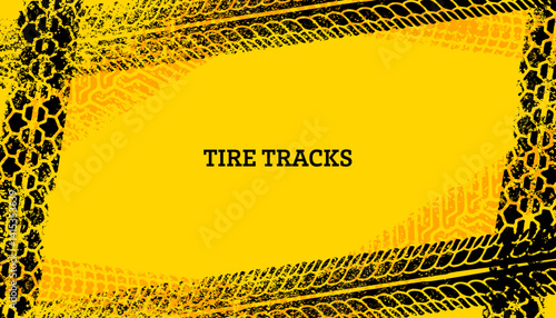 Grunge tire track print marks vector background