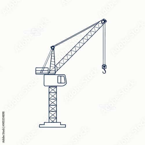 Tower Crane Construction Lifting Machine Illustration Minimalist Design Isolated On White Background