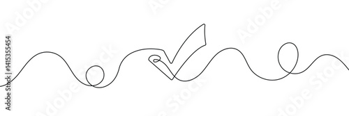 Continuous line drawing of check mark. Tick one line icon. One line drawing background. Vector illustration. Check mark black icon