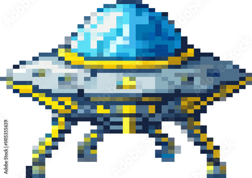 Pixelated UFO Spaceship in Retro 8-Bit Game Style