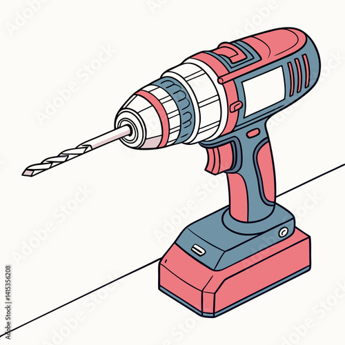 Illustration Of Cordless Drill In Pink And Blue With Drill Bit